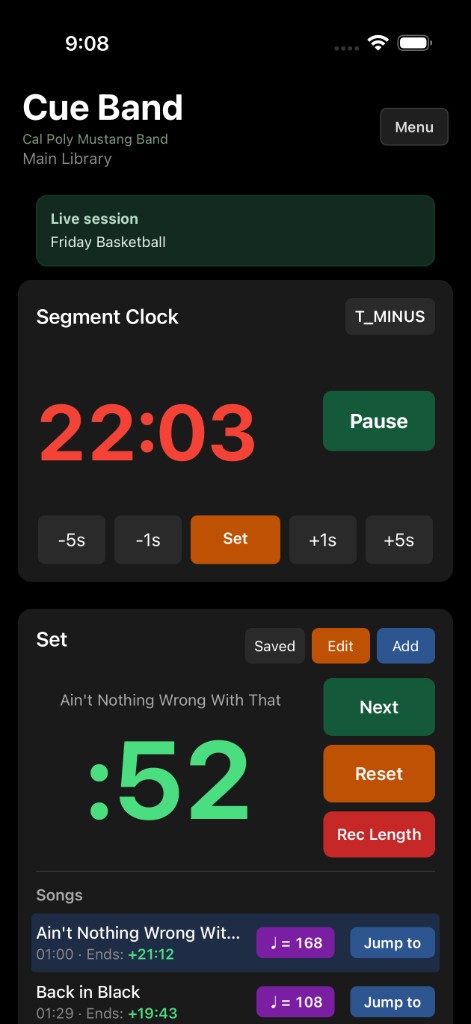 Cue Band Live app screenshot